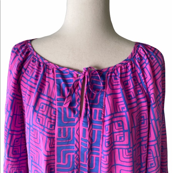 Alice & Trixie Silk Pink Blue Tie Neck Blouse - XS - Picture 2 of 10